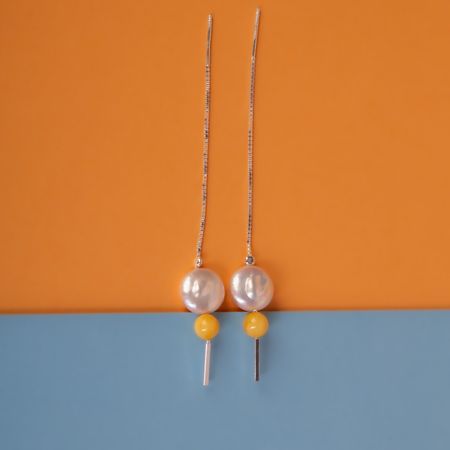 Kolczyki srebrne z perłami i bursztynem