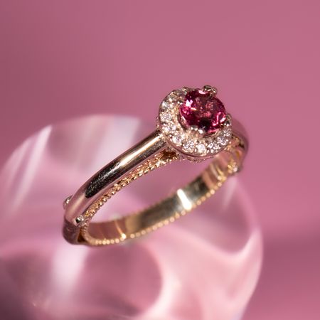 Pierścionek zaręczynowy złoto, turmalin i diamenty