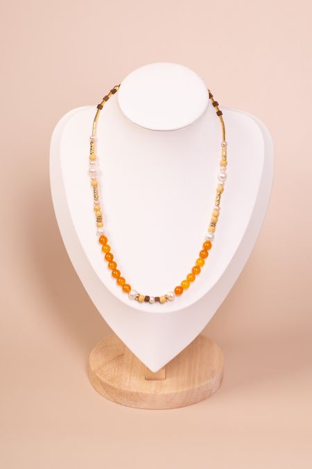 Naszyjnik bursztyn bałtycki i perły