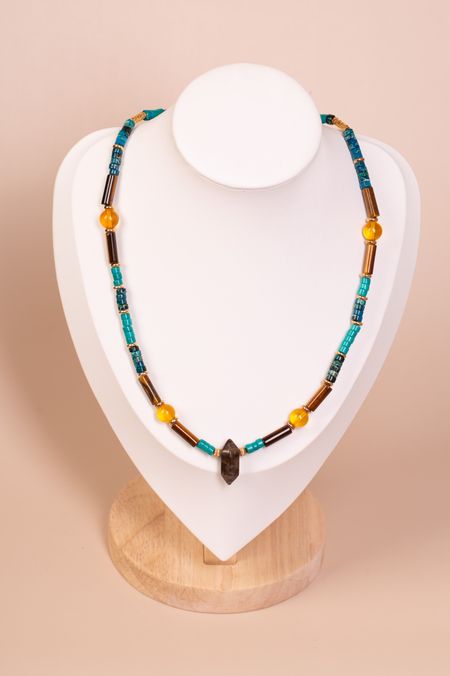 Naszyjnik kwarc, tygrysie oko, amazonit