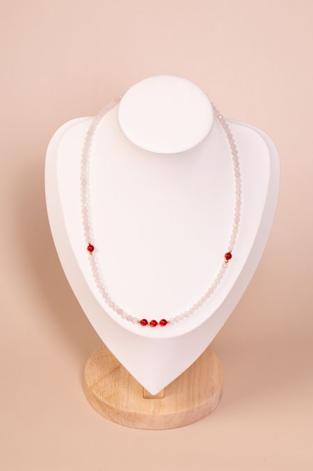 Naszyjnik kwarc różowy i bursztyn barwiony