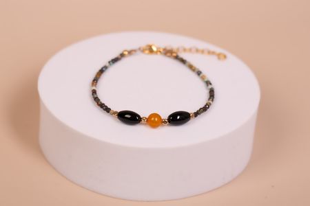 Bransoletka Onyks i Turmalin i Bursztyn bałtycki