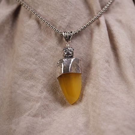 Wisiorek srebrny mops i bursztyn bałtycki