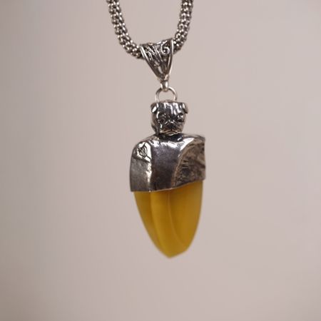 Wisiorek srebrny mops i bursztyn bałtycki